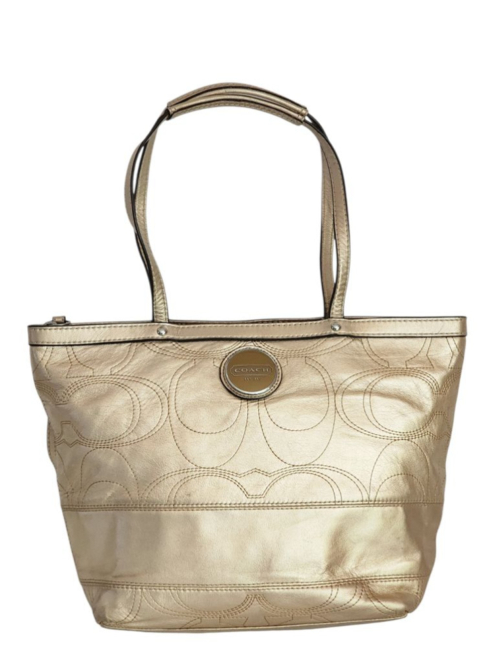 COACH Gold Leather Signature Tote Bag Medium